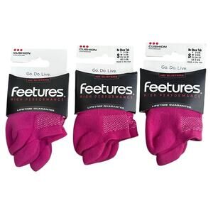 NEW Lot 3 Feetures High Performance Cushion No Show Tab Socks Small Grape